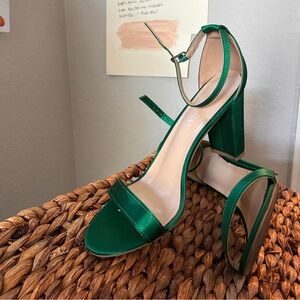 Women's Green Ankle-Strap Block Heel Sandals